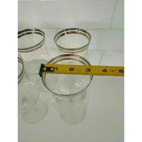 Vintage MCM Double Gold Platinum Rim Water Glass Set Of 6 - Picture 3 of 5